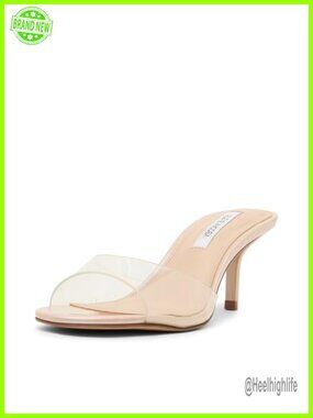 Steve Madden Kendrix Clear Heeled Sandal Round Toe 3 Inch Kitten Heel Slip On